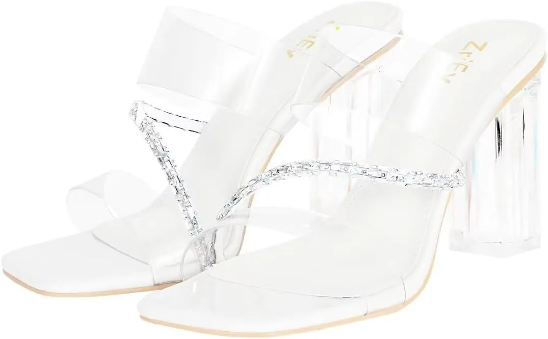 ZriEy Clear Block Sandals Chunky Heels for Women 3.74 Inch High Heels Open Toe Weddings Parties Daily Wear Pump Sandals