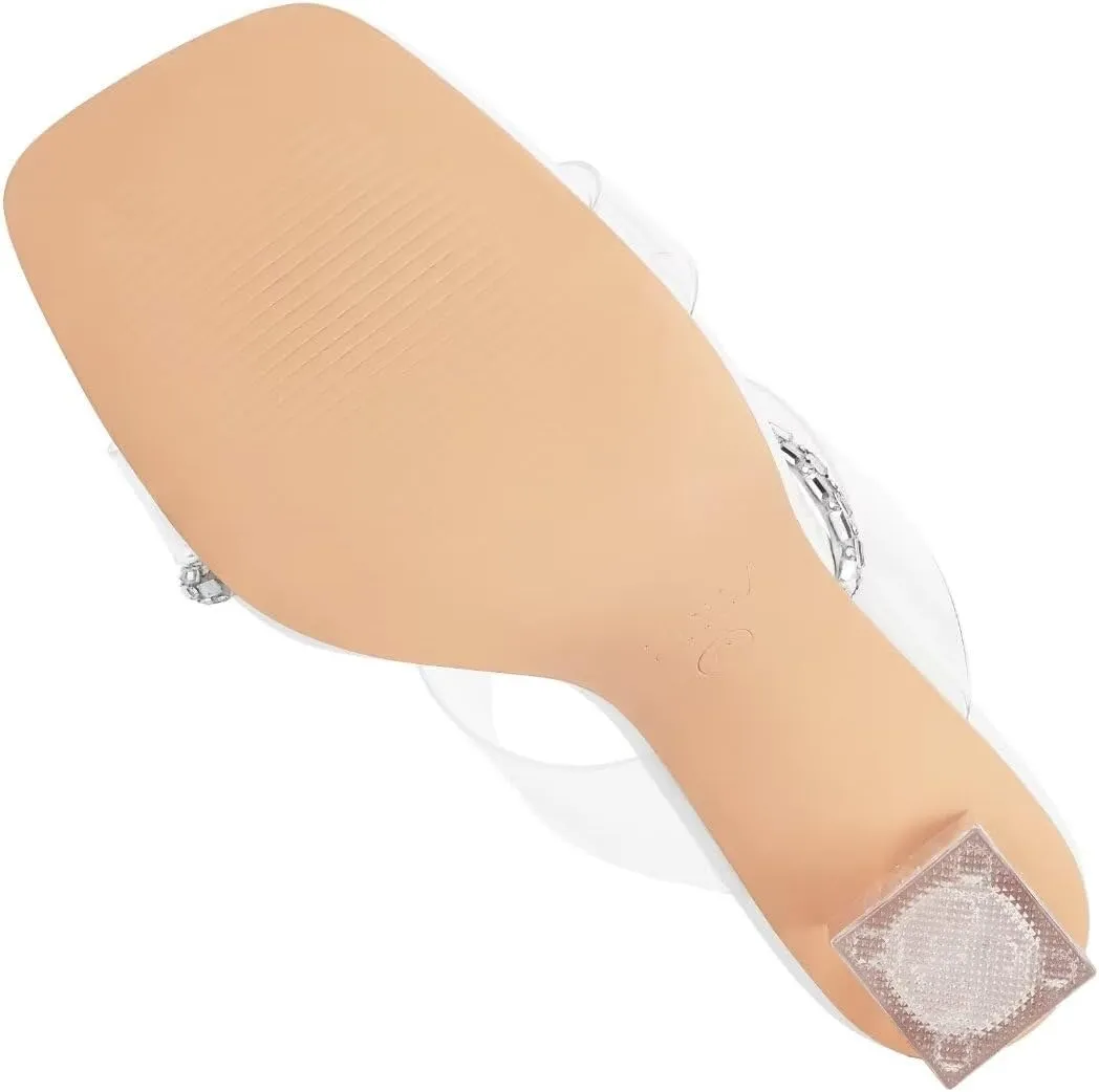 ZriEy Clear Block Sandals Chunky Heels for Women 3.74 Inch High Heels Open Toe Weddings Parties Daily Wear Pump Sandals